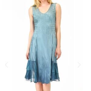 Komarov Midi Dress Hand Pleated Hand Printed  Body Conforming XL Quiet Luxury